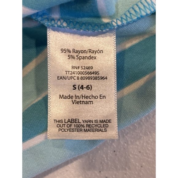 Time and Tru Women Striped Mini Dress Round Neck W/Pockets Aqua Spring Sz Small - Picture 10 of 11